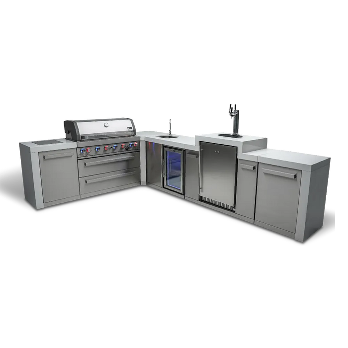 Mont Alpi Mont Alpi 6 Burner L-Shaped Deluxe Series Outdoor Kitchen Island with Kegerator and Beverage Center MAi805-D90KEGBEV Barbecue Finished - Gas