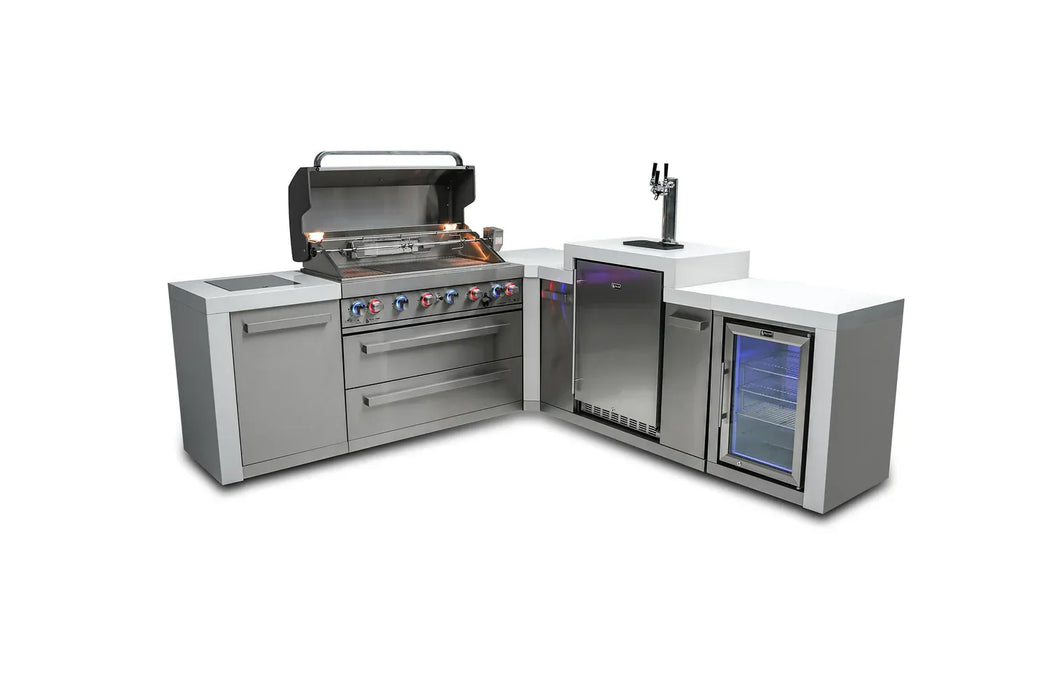 Mont Alpi Mont Alpi 6 Burner L-Shaped Deluxe Series Outdoor Kitchen Island with Kegerator and Fridge Cabinet MAi805-D90KEGFC Barbecue Finished - Gas