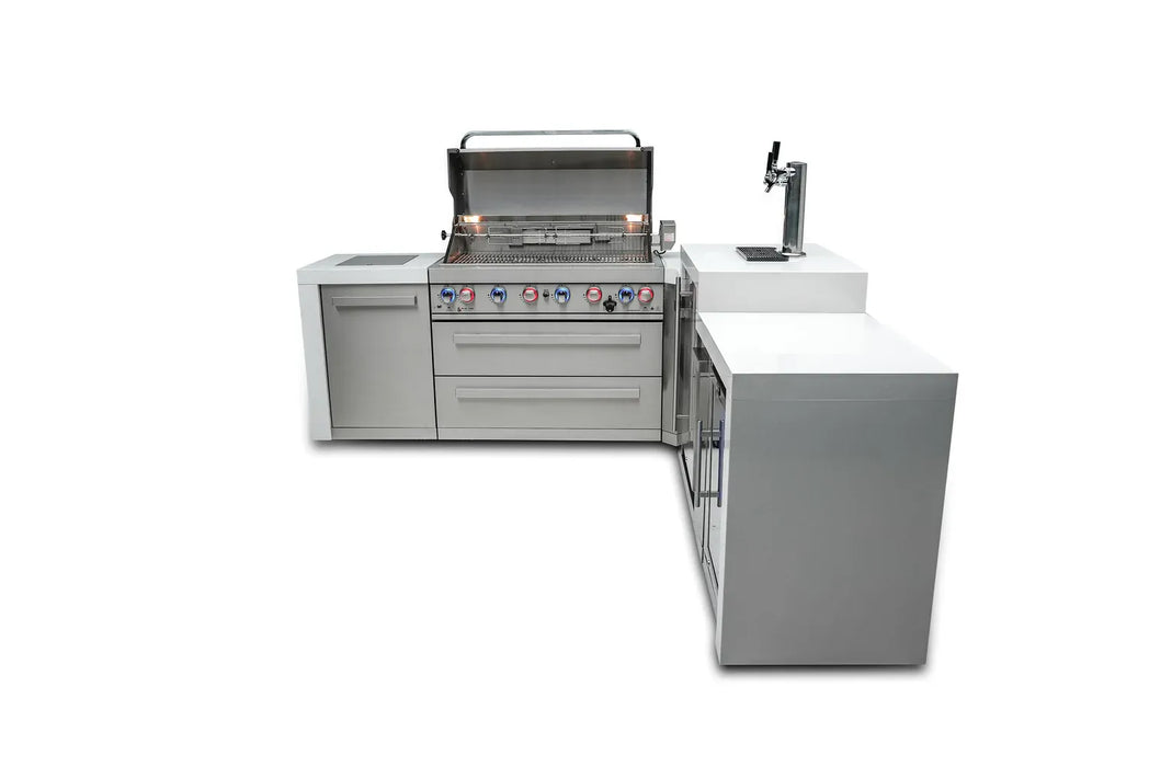 Mont Alpi Mont Alpi 6 Burner L-Shaped Deluxe Series Outdoor Kitchen Island with Kegerator and Fridge Cabinet MAi805-D90KEGFC Barbecue Finished - Gas