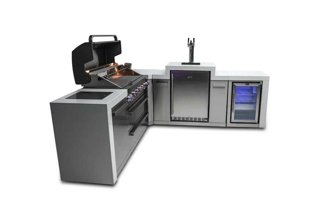 Mont Alpi Mont Alpi 6 Burner L-Shaped Deluxe Series Outdoor Kitchen Island with Kegerator and Fridge Cabinet MAi805-D90KEGFC Barbecue Finished - Gas