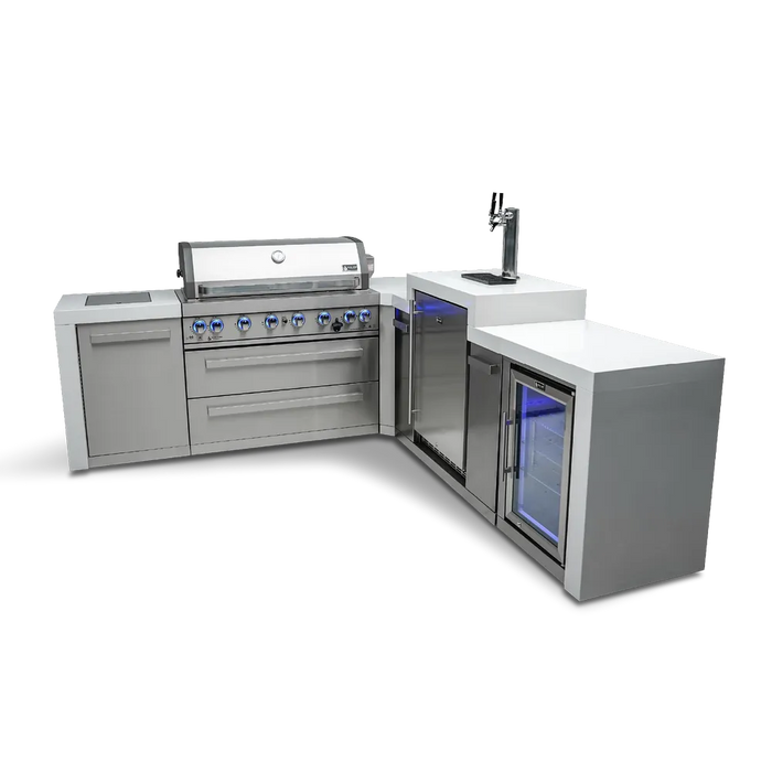 Mont Alpi Mont Alpi 6 Burner L-Shaped Deluxe Series Outdoor Kitchen Island with Kegerator and Fridge Cabinet MAi805-D90KEGFC Barbecue Finished - Gas