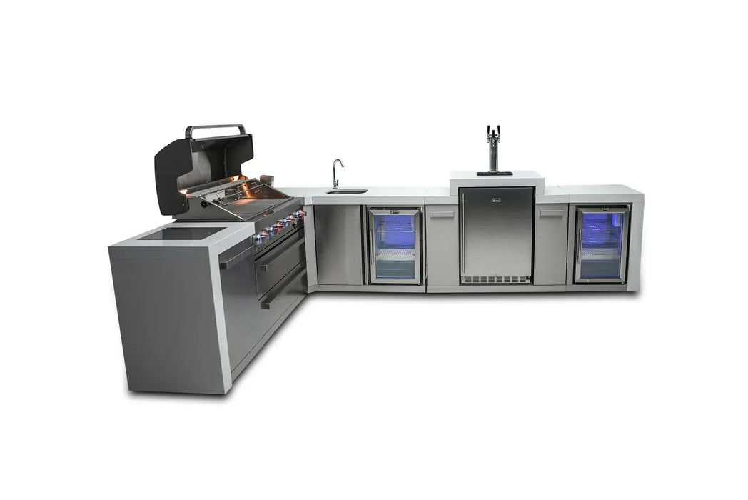 Mont Alpi Mont Alpi 6 Burner L-Shaped Deluxe Series Outdoor Kitchen Island with Kegerator, Beverage Center and Fridge Cabinet MAi805-D90KEGBEVFC Barbecue Finished - Gas