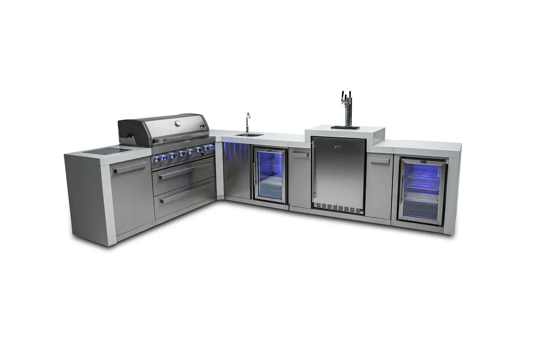 Mont Alpi Mont Alpi 6 Burner L-Shaped Deluxe Series Outdoor Kitchen Island with Kegerator, Beverage Center and Fridge Cabinet MAi805-D90KEGBEVFC Barbecue Finished - Gas