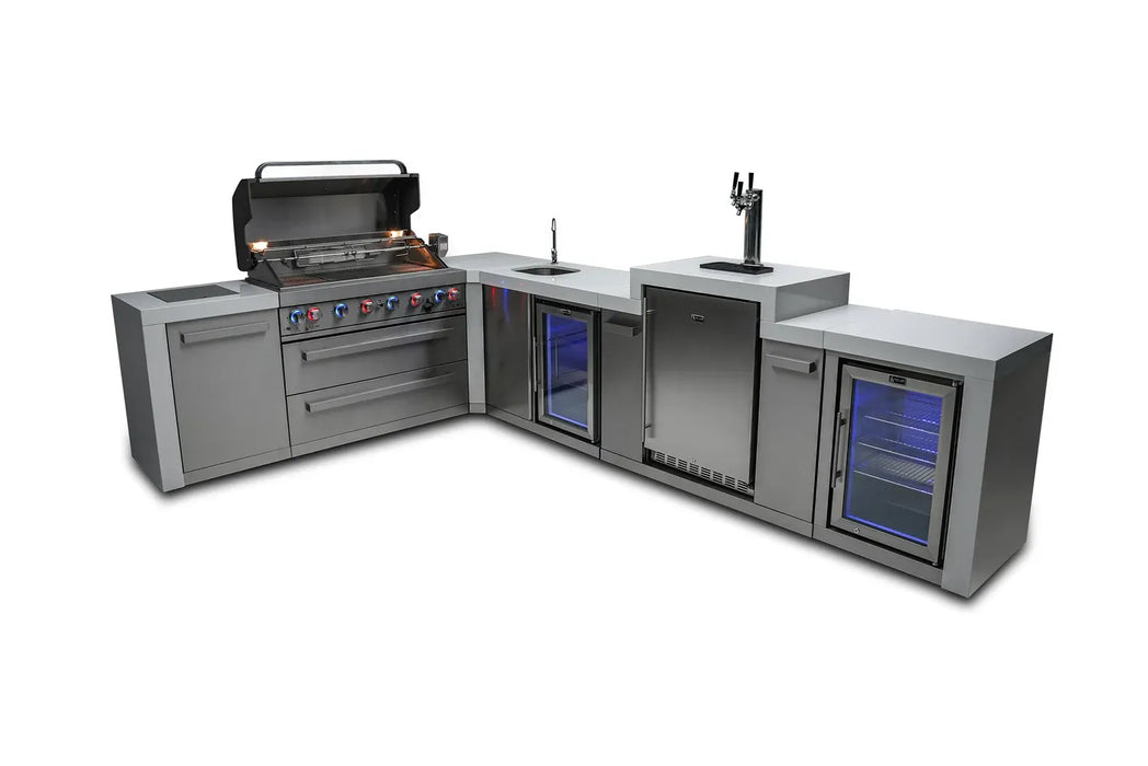 Mont Alpi Mont Alpi 6 Burner L-Shaped Deluxe Series Outdoor Kitchen Island with Kegerator, Beverage Center and Fridge Cabinet MAi805-D90KEGBEVFC Barbecue Finished - Gas
