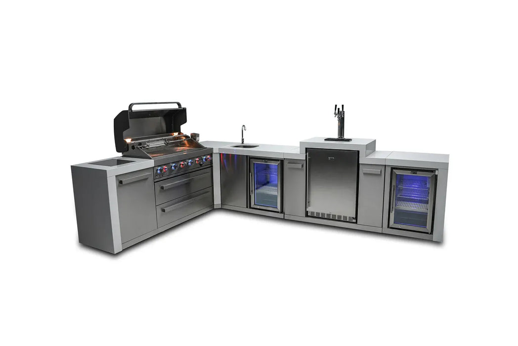 Mont Alpi Mont Alpi 6 Burner L-Shaped Deluxe Series Outdoor Kitchen Island with Kegerator, Beverage Center and Fridge Cabinet MAi805-D90KEGBEVFC Barbecue Finished - Gas