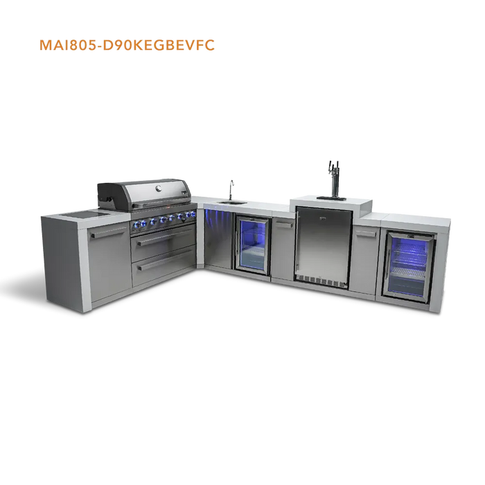 Mont Alpi Mont Alpi 6 Burner L-Shaped Deluxe Series Outdoor Kitchen Island with Kegerator, Beverage Center and Fridge Cabinet MAi805-D90KEGBEVFC Barbecue Finished - Gas