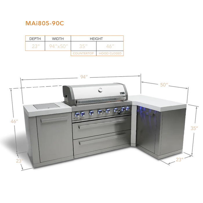 Mont Alpi Mont Alpi 6-Burner L-Shaped Outdoor Kitchen Island MAi805-90 Barbecue Finished - Gas
