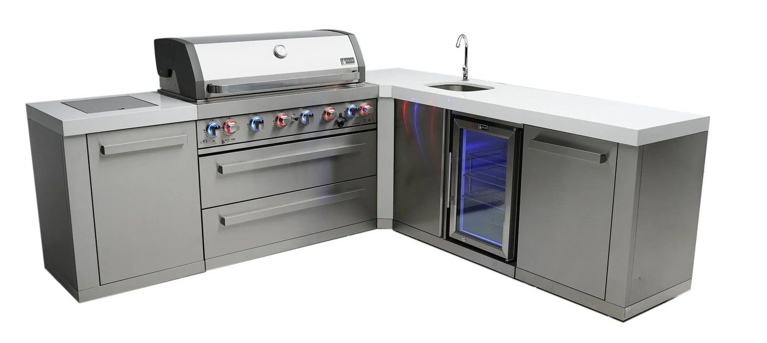 Mont Alpi Mont Alpi 6-Burner L-Shaped Outdoor Kitchen Island with Beverage Center MAi805-90BEV Barbecue Finished - Gas