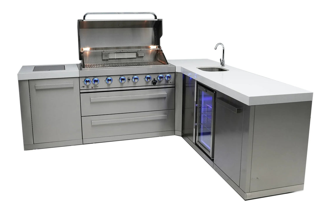 Mont Alpi Mont Alpi 6-Burner L-Shaped Outdoor Kitchen Island with Beverage Center MAi805-90BEV Barbecue Finished - Gas