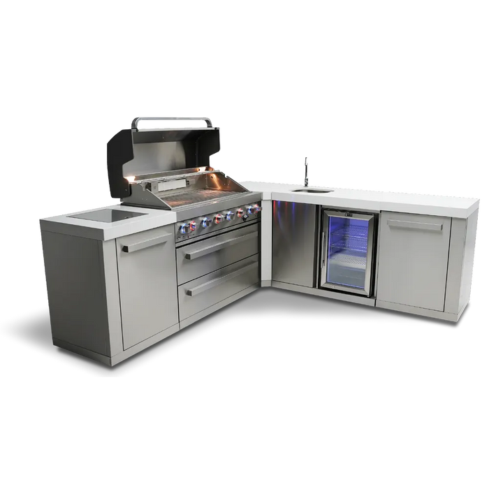Mont Alpi Mont Alpi 6-Burner L-Shaped Outdoor Kitchen Island with Beverage Center MAi805-90BEV Barbecue Finished - Gas