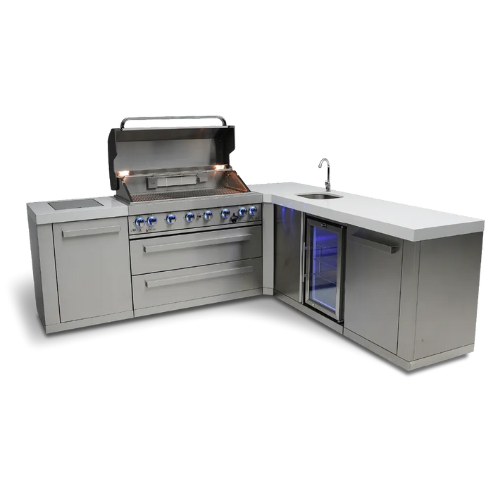 Mont Alpi Mont Alpi 6-Burner L-Shaped Outdoor Kitchen Island with Beverage Center MAi805-90BEV Barbecue Finished - Gas