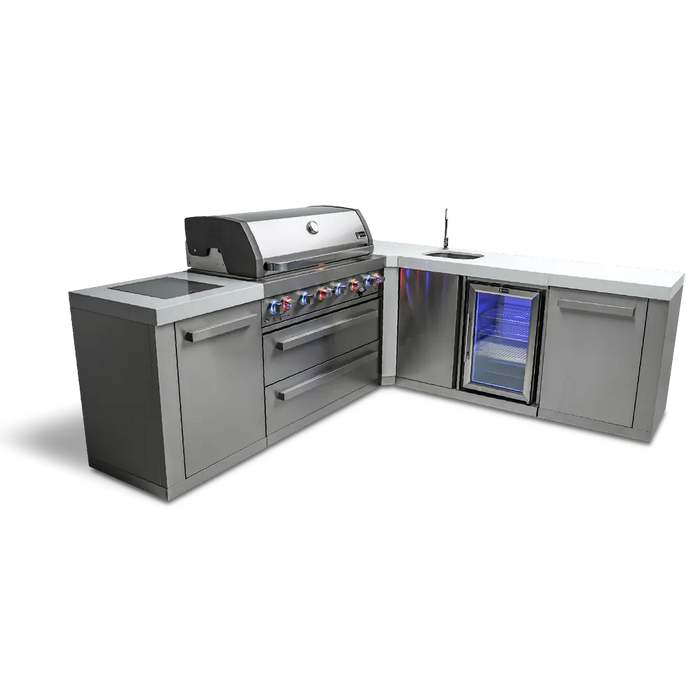 Mont Alpi Mont Alpi 6-Burner L-Shaped Outdoor Kitchen Island with Beverage Center MAi805-90BEV Barbecue Finished - Gas