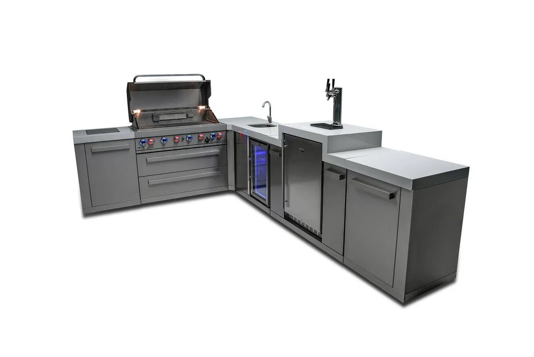 Mont Alpi Mont Alpi 6-Burner L-Shaped Outdoor Kitchen Island with Kegerator and Beverage Center MAi805-90KEGBEV Barbecue Finished - Gas