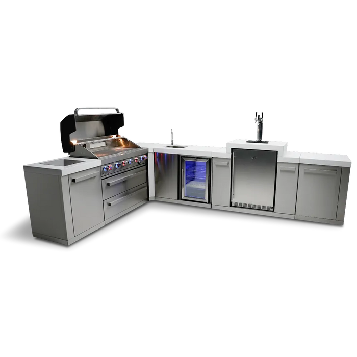 Mont Alpi Mont Alpi 6-Burner L-Shaped Outdoor Kitchen Island with Kegerator and Beverage Center MAi805-90KEGBEV Barbecue Finished - Gas