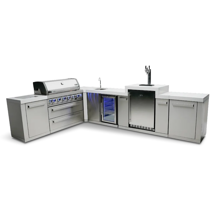 Mont Alpi Mont Alpi 6-Burner L-Shaped Outdoor Kitchen Island with Kegerator and Beverage Center MAi805-90KEGBEV Barbecue Finished - Gas