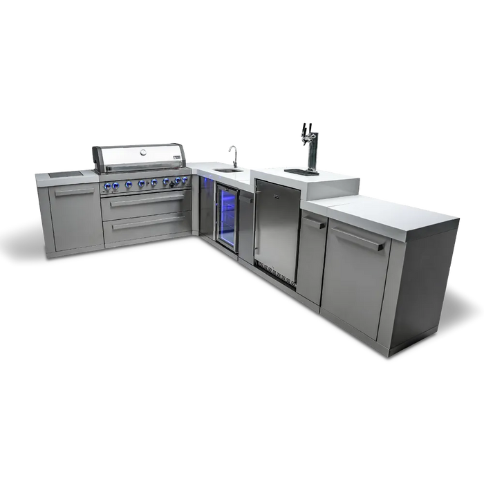 Mont Alpi Mont Alpi 6-Burner L-Shaped Outdoor Kitchen Island with Kegerator and Beverage Center MAi805-90KEGBEV Barbecue Finished - Gas