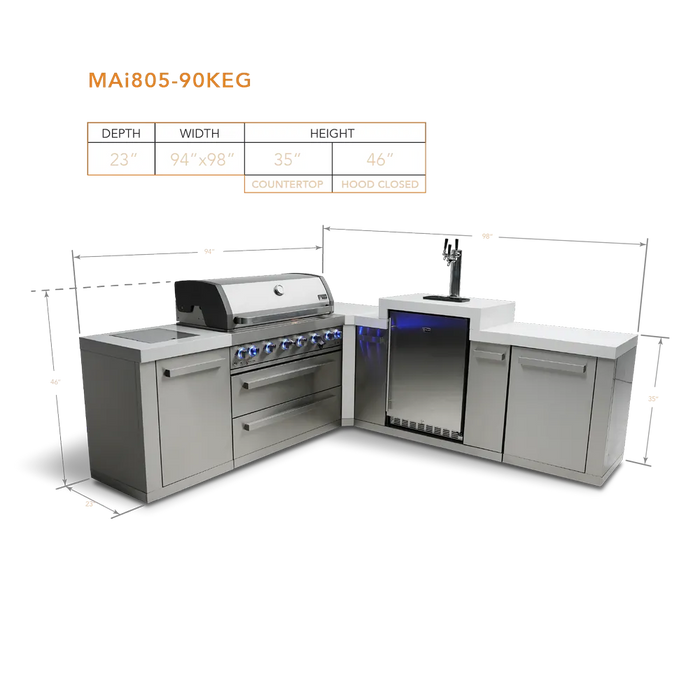 Mont Alpi Mont Alpi 6-Burner L-Shaped Outdoor Kitchen Island with Kegerator MAi805-90KEG Barbecue Finished - Gas