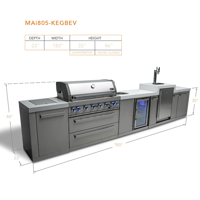 Mont Alpi Mont Alpi 6-Burner Outdoor Kitchen Island with Beverage Center and Kegerator MAi805-KEGBEV Barbecue Finished - Gas