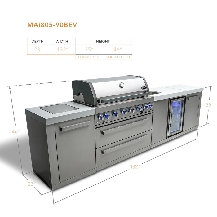 Mont Alpi Mont Alpi 6-Burner Outdoor Kitchen Island with Beverage Center MAi805-BEV Barbecue Finished - Gas