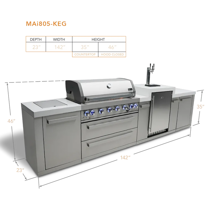 Mont Alpi Mont Alpi 6-Burner Outdoor Kitchen Island with Kegerator MAi805-KEG Barbecue Finished - Gas
