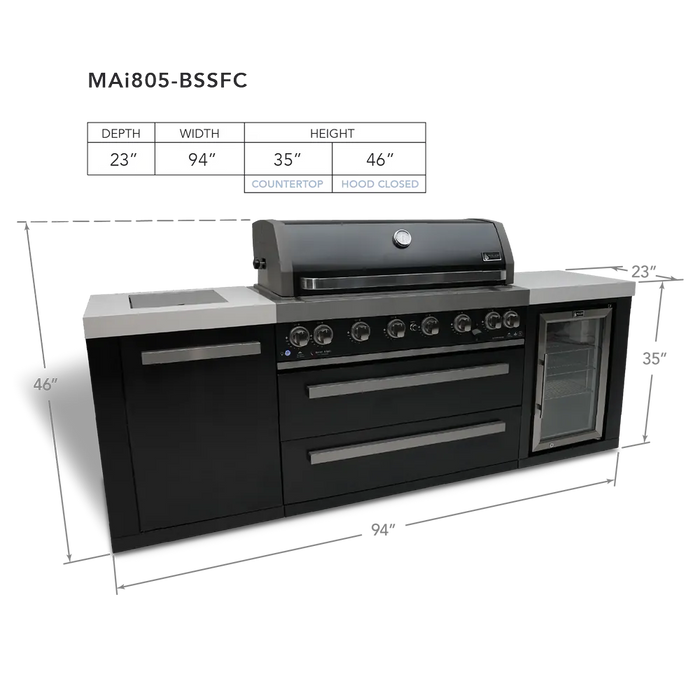 Mont Alpi Mont Alpi 805 Black Stainless Steel Island with Fridge Cabinet MAi805-BSSFC Barbecue Finished - Gas