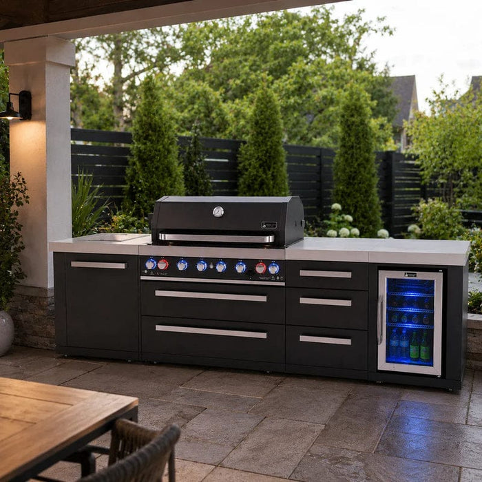 Mont Alpi Mont Alpi Black Series 6-Burner Outdoor Island with Extra Drawer Slides Cabinet MAi805-BSSDR Barbecue Finished - Gas