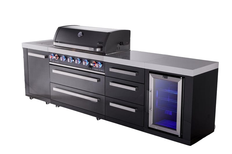 Mont Alpi Mont Alpi Black Series 6-Burner Outdoor Island with Extra Drawer Slides Cabinet MAi805-BSSDR Barbecue Finished - Gas