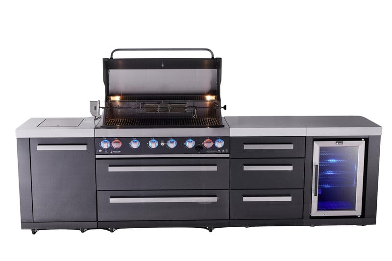 Mont Alpi Mont Alpi Black Series 6-Burner Outdoor Island with Extra Drawer Slides Cabinet MAi805-BSSDR Barbecue Finished - Gas