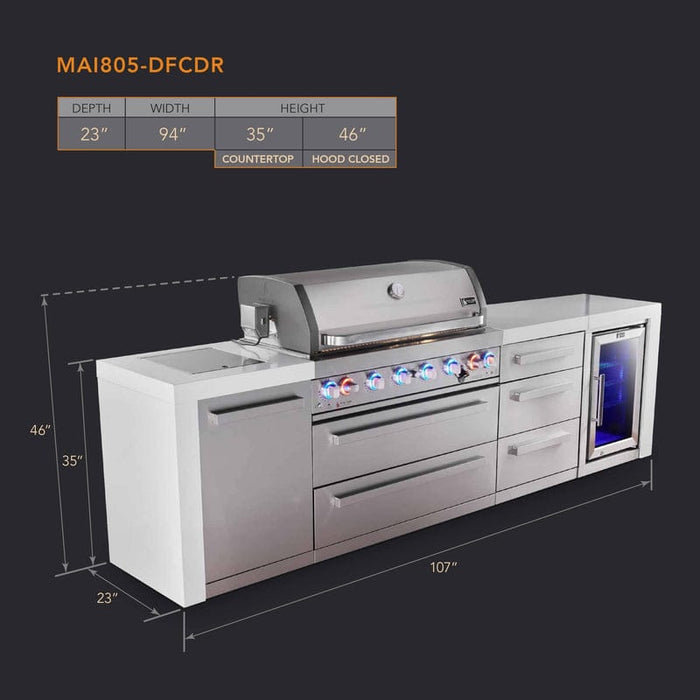 Mont Alpi Mont Alpi Deluxe Series 6-Burner Outdoor Island with Fridge and Extra Drawer Slides Cabinet MAi805-DFCDR Barbecue Finished - Gas