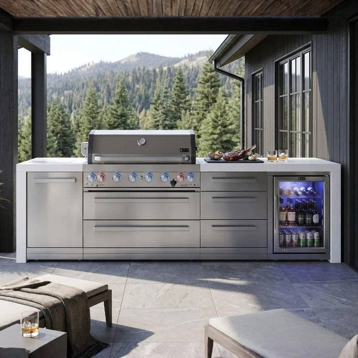 Mont Alpi Mont Alpi Deluxe Series 6-Burner Outdoor Island with Fridge and Extra Drawer Slides Cabinet MAi805-DFCDR Barbecue Finished - Gas