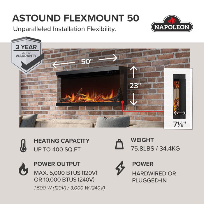 Napoleon Napoleon Astound FlexMount 50 Electric Fireplace NEFL50AB Fireplace Finished - Electric