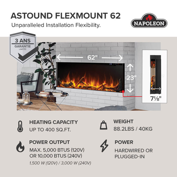 Napoleon Napoleon Astound FlexMount 62 Electric Fireplace NEFL62AB Fireplace Finished - Electric
