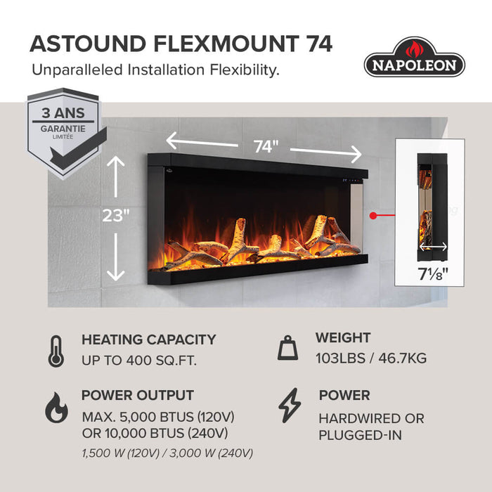 Napoleon Napoleon Astound FlexMount 74 Electric Fireplace NEFL74AB Fireplace Finished - Electric