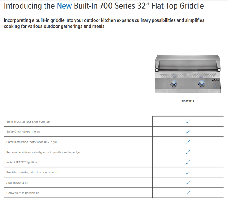 Napoleon Napoleon Built-in 700 Series 32" Flat Top Griddle - BIG32FT Barbecue Finished - Gas