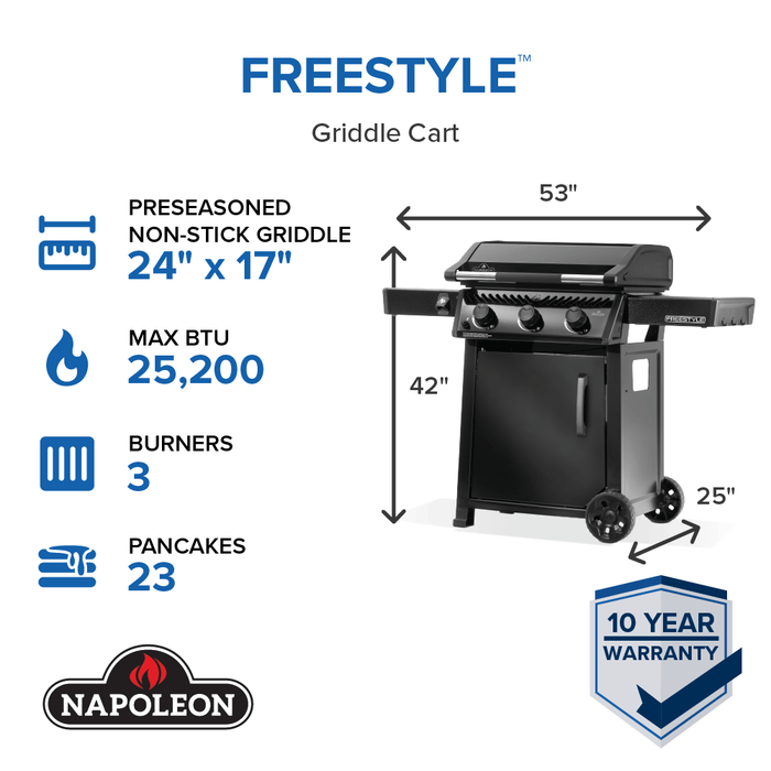 Napoleon Napoleon Freestyle 24" Pre-Seasoned Non-Stick Gas Griddle Barbecue Finished - Gas