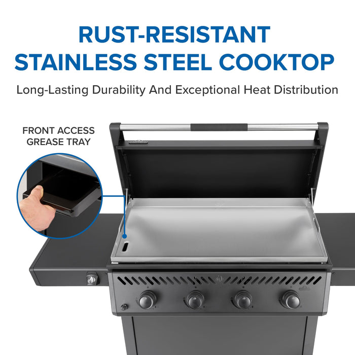 Napoleon Napoleon Freestyle 36 Inch Griddle, Rust-Resistant Stainless Steel Cooktop, Matte Black - F36FTMK Barbecue Finished - Gas
