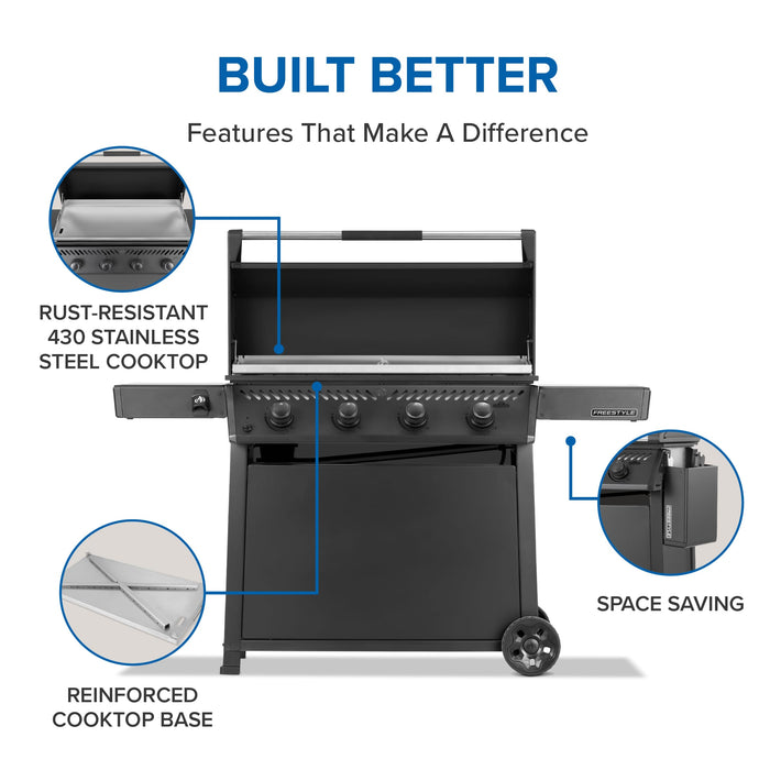 Napoleon Napoleon Freestyle 36 Inch Griddle, Rust-Resistant Stainless Steel Cooktop, Matte Black - F36FTMK Barbecue Finished - Gas