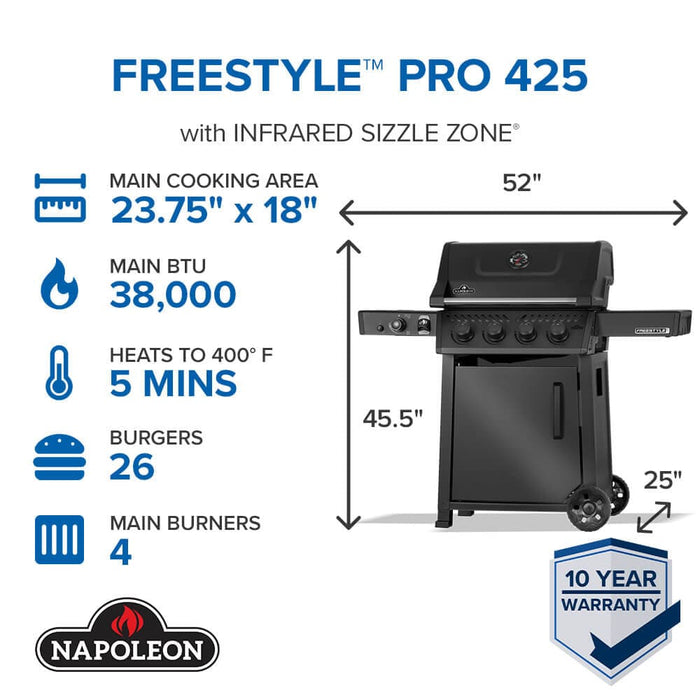 Napoleon Napoleon Freestyle PRO 425 4-Burner with Infrared Side Burner, Matte Black - FP425DSIBMK-1 Barbecue Finished - Gas