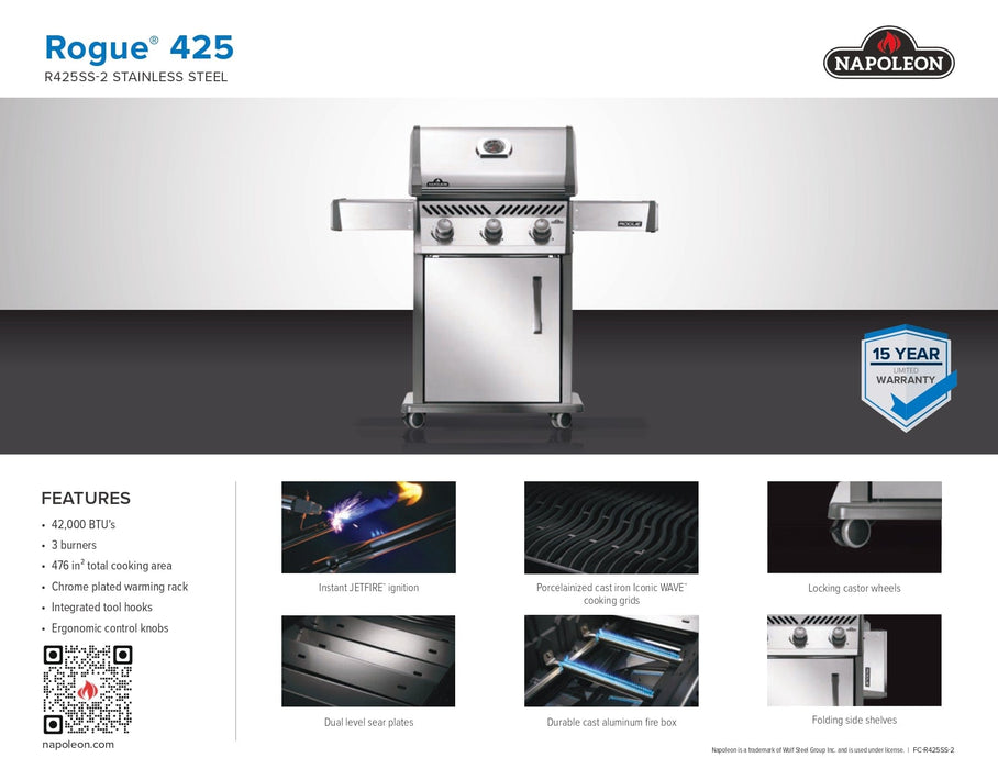 Napoleon Napoleon NEW Rogue 425 Gas Grill (Stainless Steel) - R425SS-2 Barbecue Finished - Gas