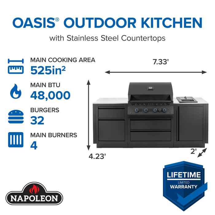 Napoleon Napoleon OASIS Outdoor Kitchen, Built-in 700 Series 32" with Stainless Steel Countertops - OOK Barbecue Finished - Gas