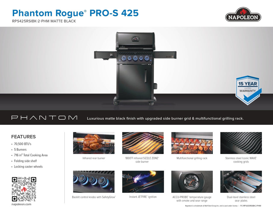 Napoleon Napoleon PHANTOM Rogue PRO-S 425 RSIB Gas Grill - RPS425RSIB-2-PHM Barbecue Finished - Gas