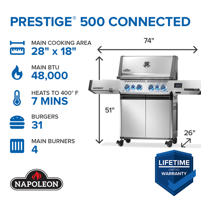 Napoleon Napoleon Prestige 500 Connected RSIB Gas Grill (Stainless Steel) - P500VXRSIB Barbecue Finished - Gas
