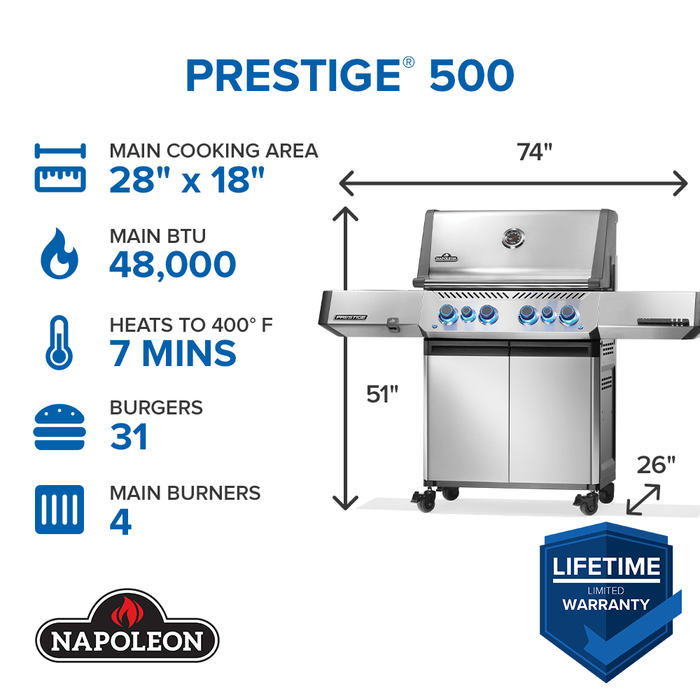 Napoleon Napoleon Prestige 500 RSIB Gas Grill (Stainless Steel) - P500VRSIB Barbecue Finished - Gas