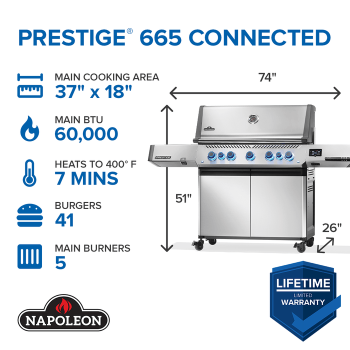 Napoleon Napoleon Prestige 665 Connected RSIB Gas Grill (Stainless Steel) - P665VXRSIB Barbecue Finished - Gas