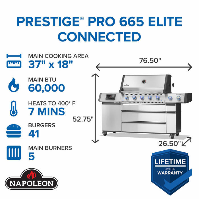 Napoleon Napoleon Prestige PRO 665 Elite Natural Gas Grill with Smart Technology & Electric Smoker Box - PRO665VXRSIBSS Barbecue Finished - Gas