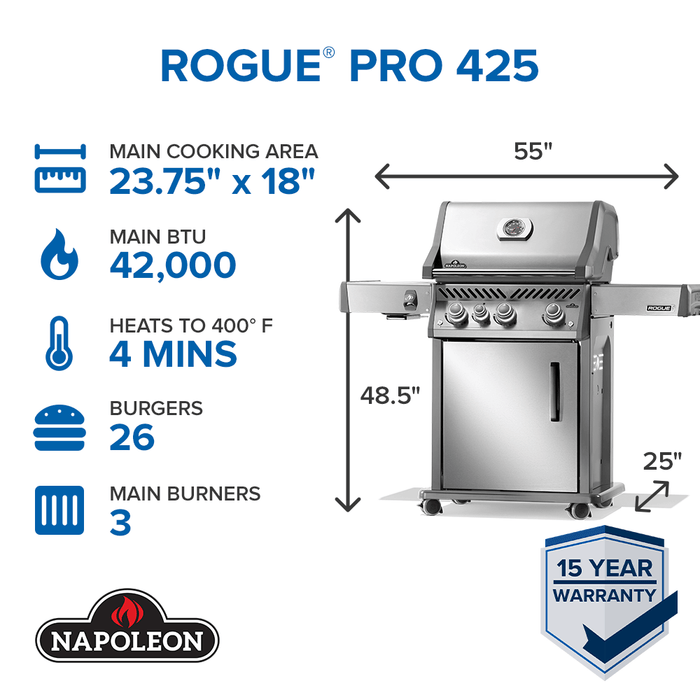 Napoleon Napoleon Rogue PRO 425 SIB Gas Grill (Stainless Steel) - RP425SIBSS-2 Barbecue Finished - Gas