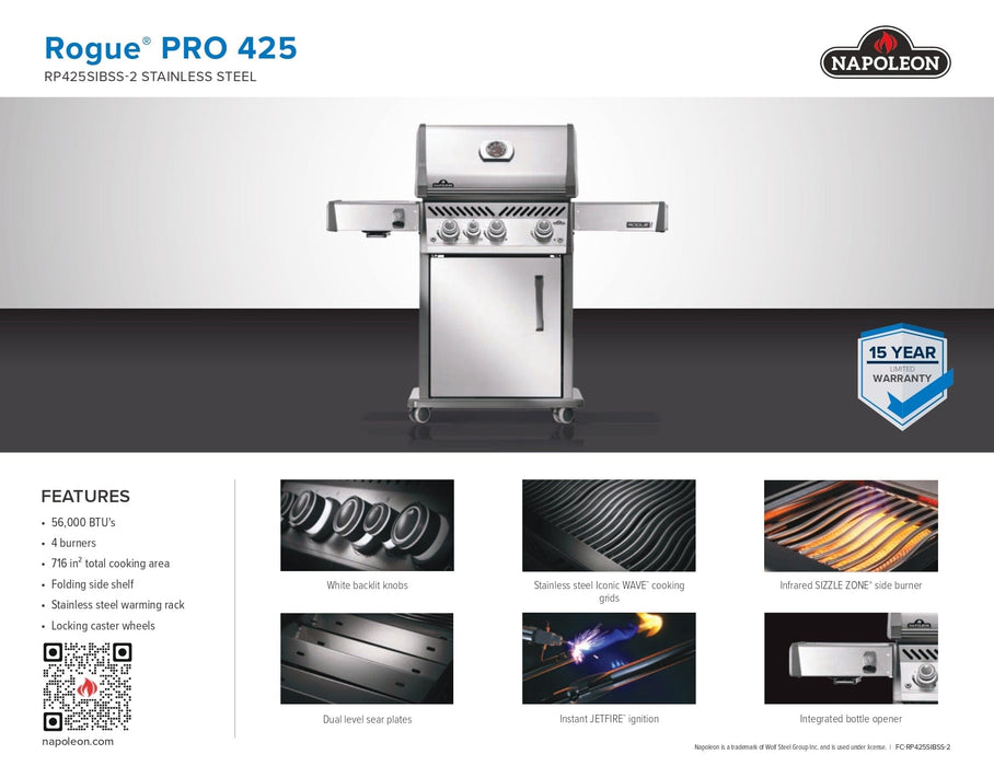 Napoleon Napoleon Rogue PRO 425 SIB Gas Grill (Stainless Steel) - RP425SIBSS-2 Barbecue Finished - Gas