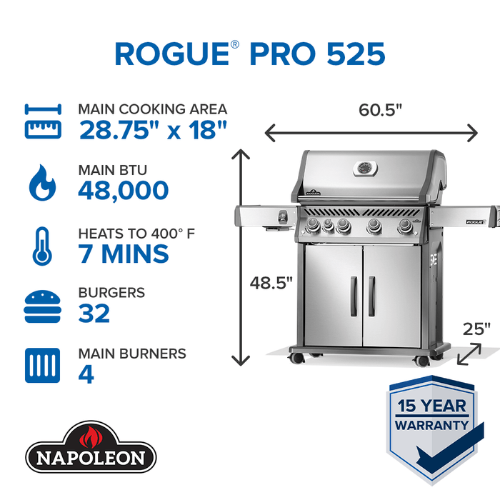 Napoleon Napoleon Rogue PRO 525 SIB Gas Grill (Stainless Steel) - RP525SIBSS-2 Barbecue Finished - Gas