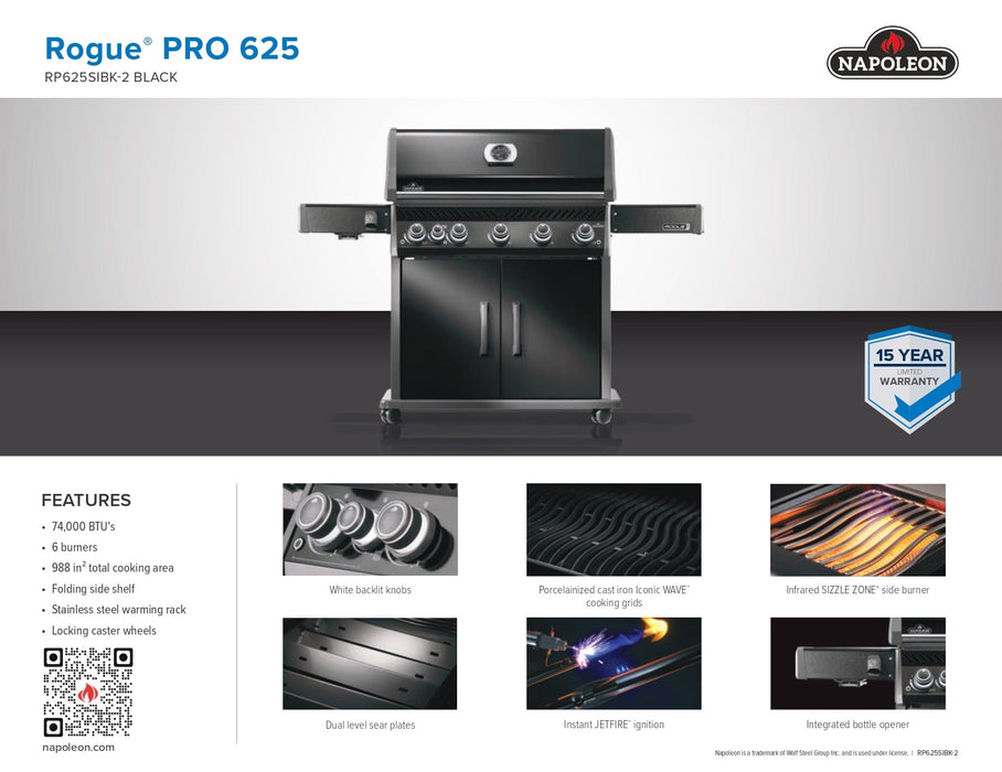 Gas Grill NAPOLEON Rogue XT 625 Stainless Steel 5-Burner Natural