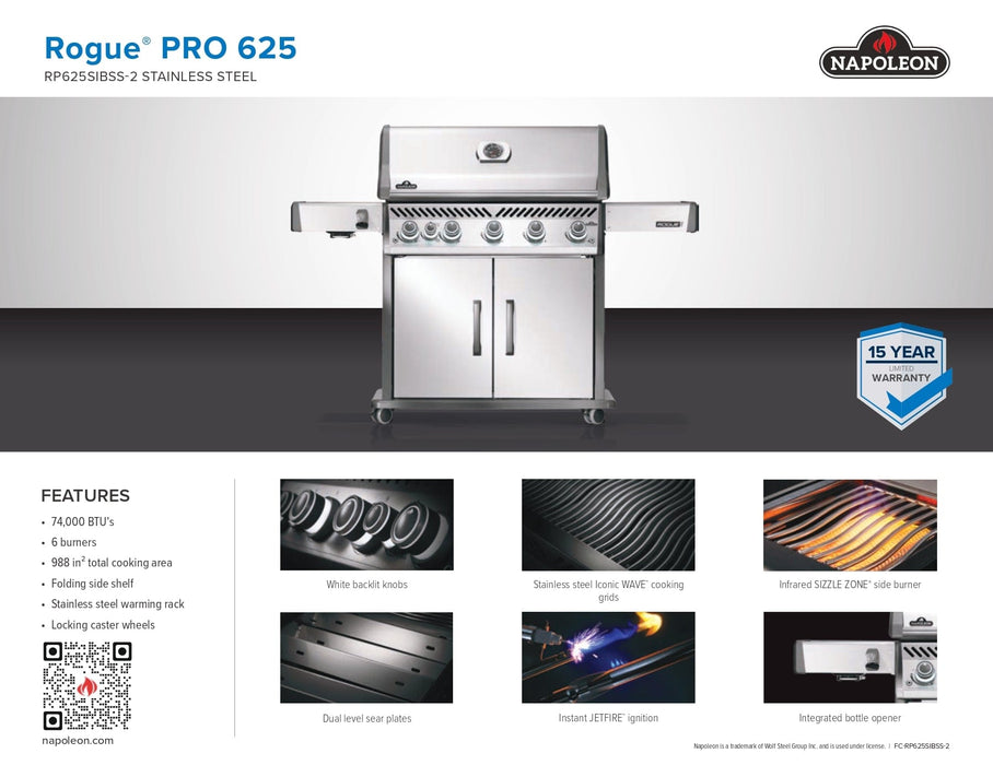 Napoleon Napoleon Rogue PRO 625 SIB Gas Grill (Stainless Steel) - RP625SIBSS-2 Barbecue Finished - Gas